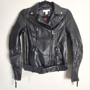 H&M Womens Black Faux/Vegan Leather Motorcycle Biker Jacket-Size 0